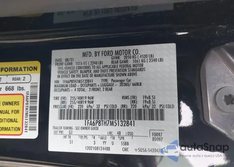 2021 Ford Mustang Ecoboost Premium Fastback из США, поврежденный, VIN 1FA6P8TH7M5132841